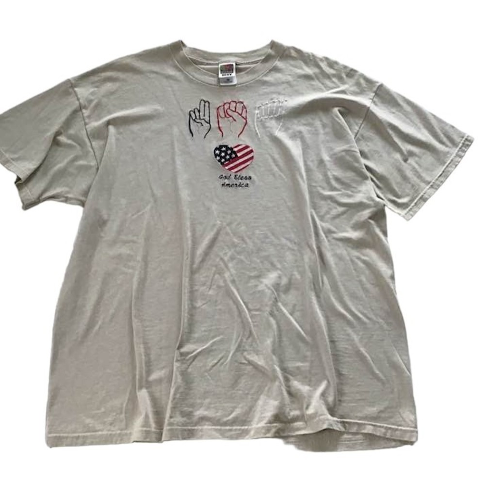 American Sign Language T-Shirt USA ASL Patriotic Flag XXL Adult 2X God Bless